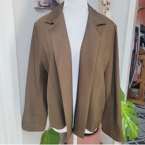 Asiatica Pleated Jacket‎ Open Front Blazer Career Casual Brown Onesize Vintage